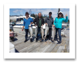 August 8, 2020 : 15 to 13 lbs Chinook Salmon - Mark & Brenda from Penticton BC, with Tracy & Sandy from Victoria BC - Brenda had to toss back a 25 lber.