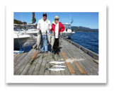 September 11, 2014 : 22, 18, 15, 12 lbs. Chinook Salmon & 3 Hatchery Coho Salmon  - Otter Point - Brian & Mandy from San Bernardino California