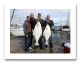 March 26, 2015 : 40 & 28 lbs. Halibut - Constance Bank - Dave, Brett, Rob, & Toshi from Vancouver BC